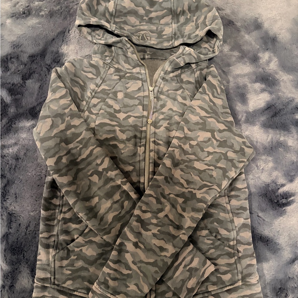 Lululemon camouflage scuba full zip, size 10, $75